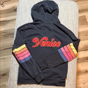 VTG Aviator Nation Venice Embroidered Patch Full Zip Hoodie Charcoal 5 Stripes S